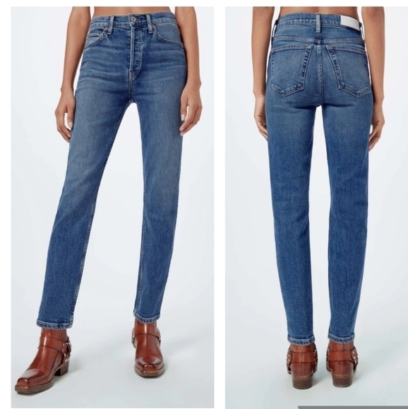 Re/Done Comfort Stretch High Rise Ankle Crip Stretch Jeans In Mid 70s Size 24 - Picture 1 of 14